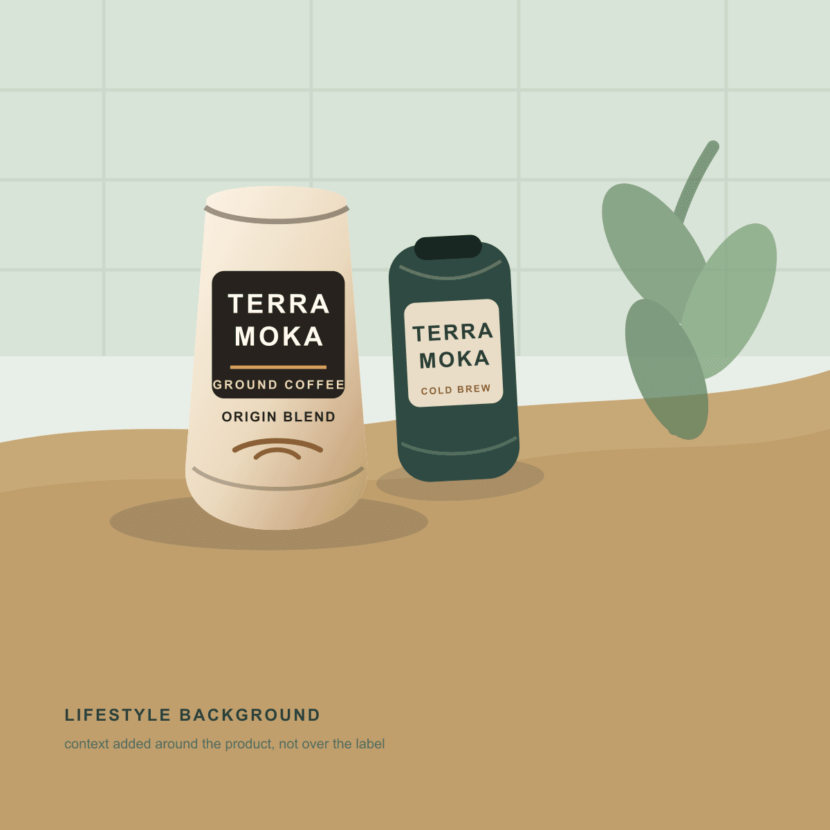 Sample product background case with a lifestyle cafe-style scene.