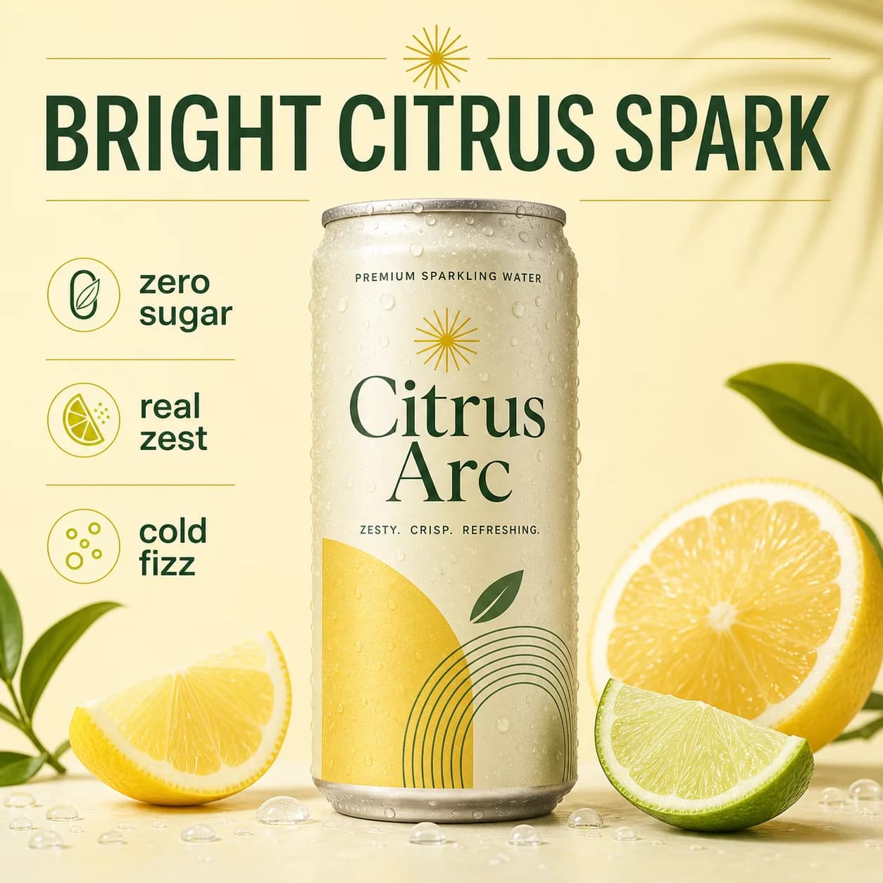 Generated sparkling drink campaign graphic with readable headline and callouts.