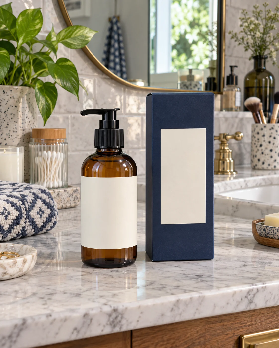 Skincare product on a vanity, background intact