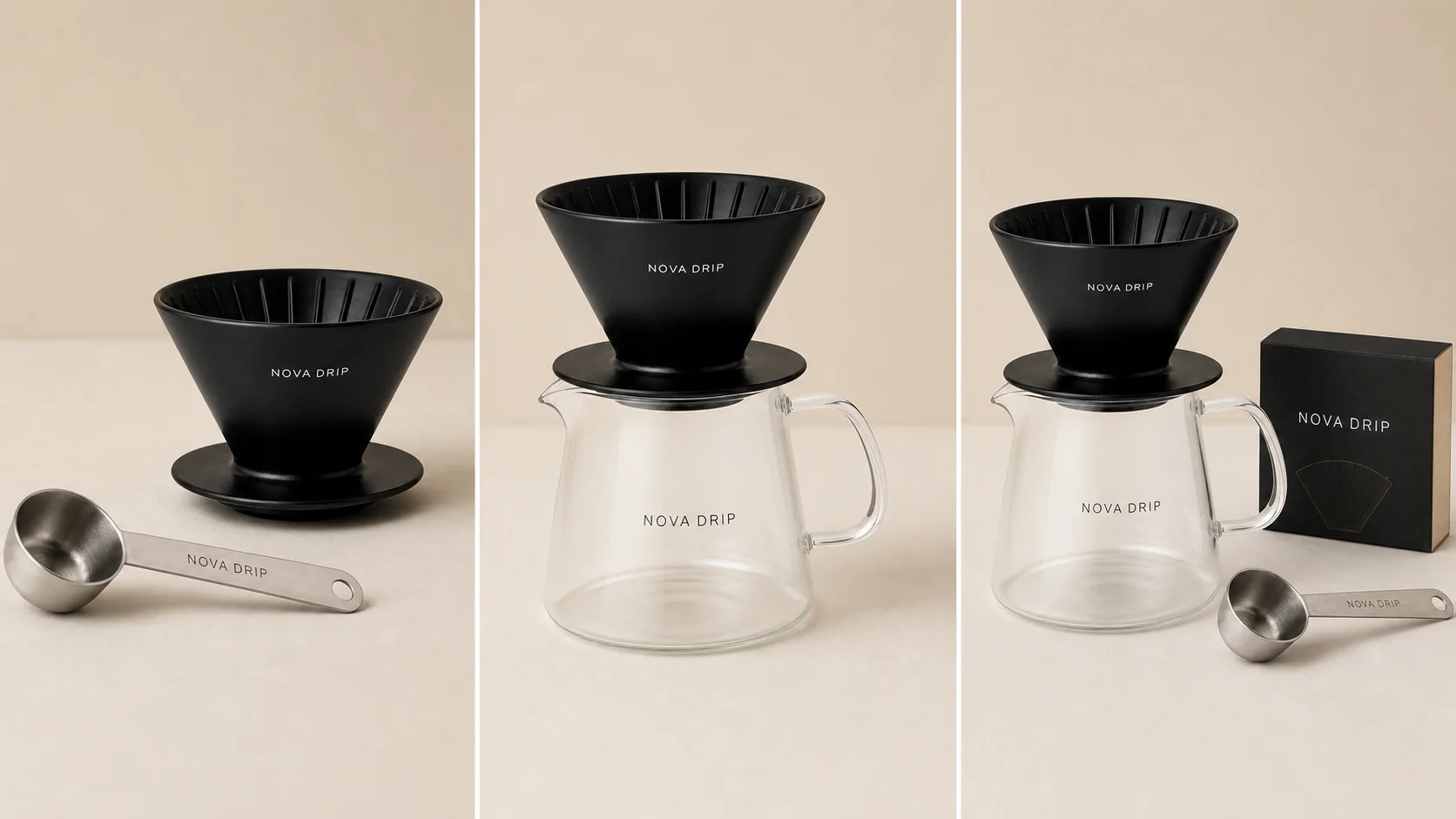Generated three-panel NOVA DRIP configuration image for an Amazon A+ module draft.