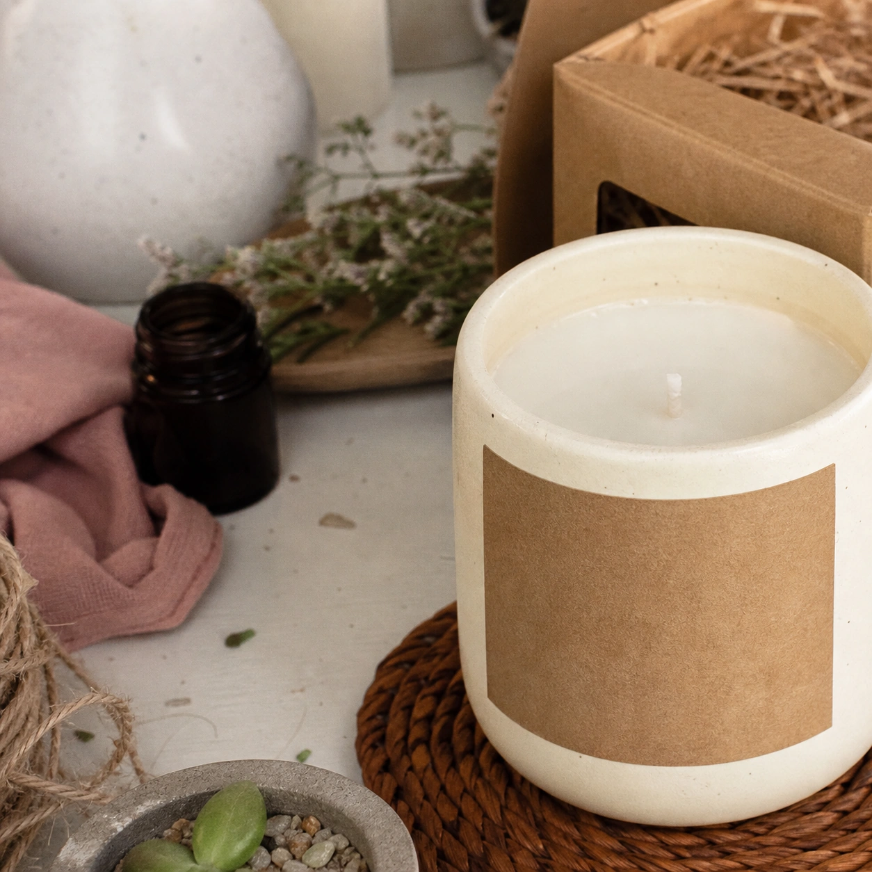 Generated Etsy listing photo failure case with busy props and tight crop.
